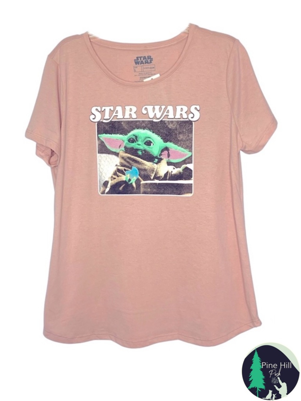 Star Wars Grogu Baby Yoda Pink Graphic Tee NWT Womens Small Mandalorian Disney